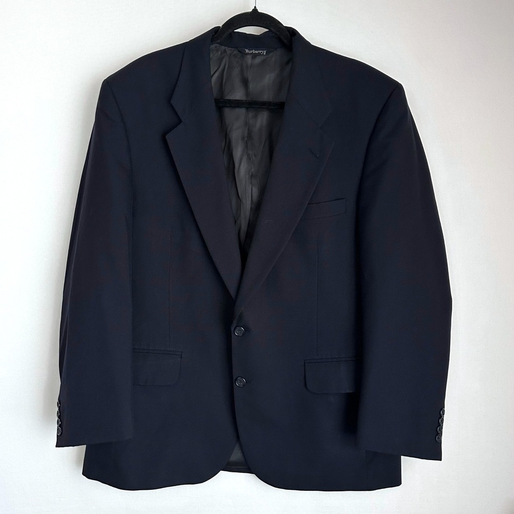 Vintage Burberrys Pure‎ Wool Blazer Jacket Two Button USA Union Dark Blue 42R